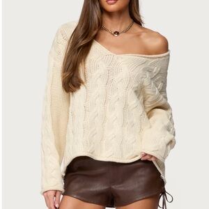 Edikted Inga Cream Cable Knit Sweater